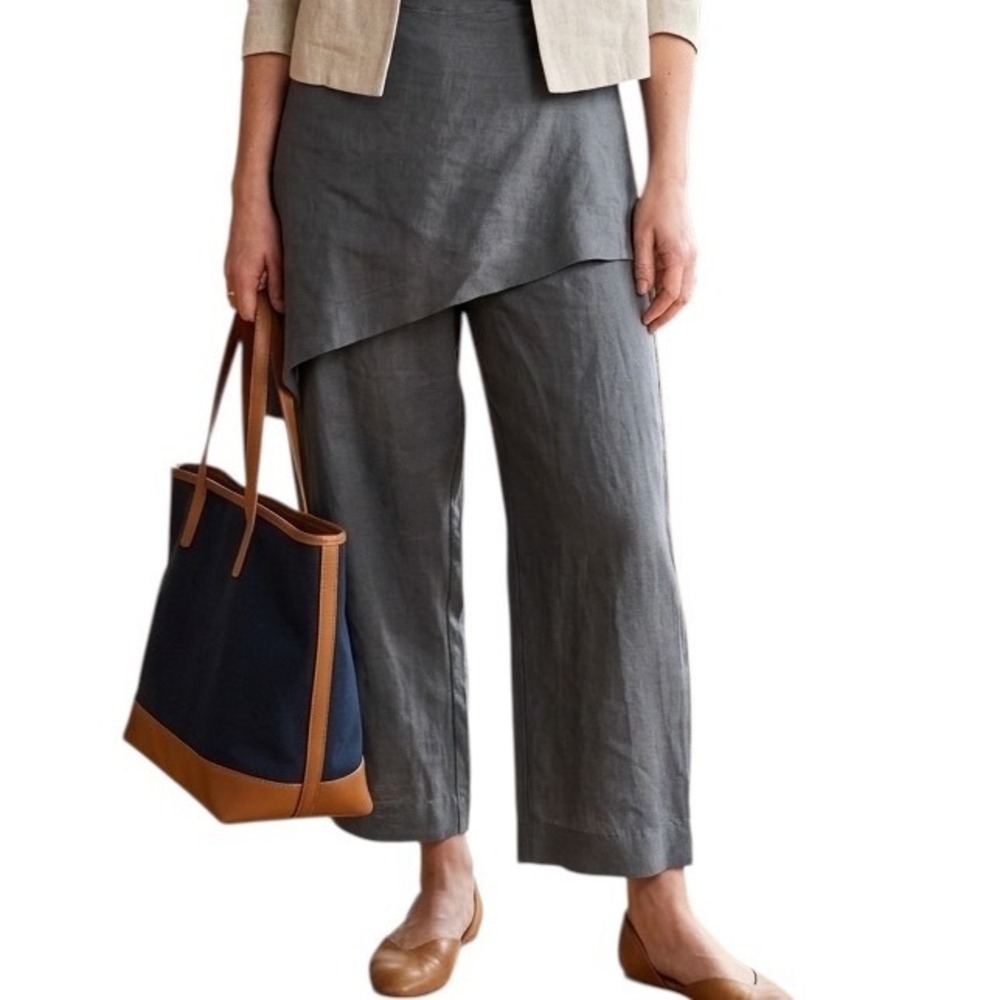 bryn Walker Wide Leg Linen Pants in Charcoal Gray